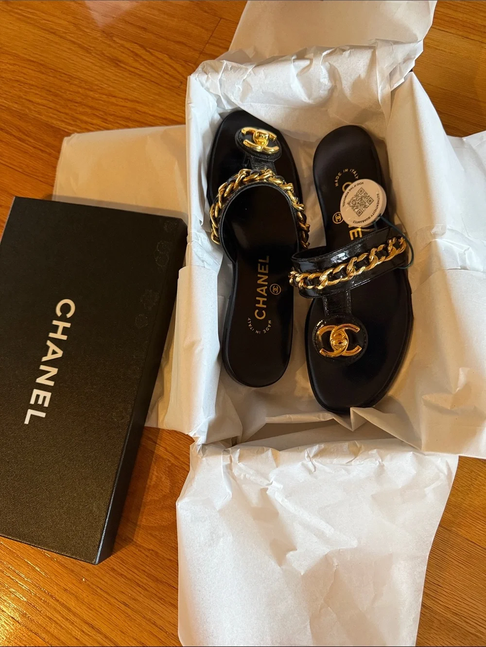 CHANEL Turnlock gold chain sandals size 36.5 - Picture 16 of 17